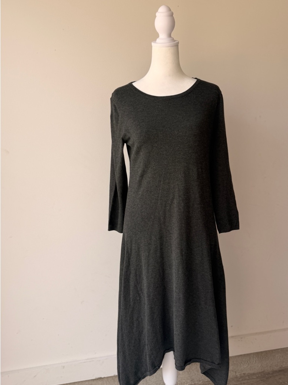Neiman Marcus Charcoal Gray Long Sleeve A-Line Dress